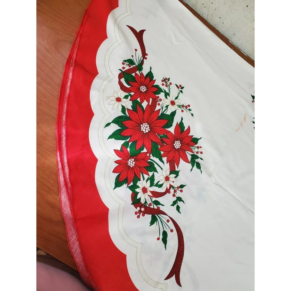 Vintage MCM Holiday Christmas Table Cloth Linen Blend‎ Bells Holly 84